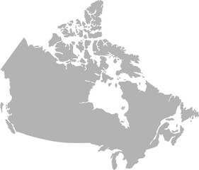 Clean, minimalist gray silhouette map of Canada. Ideal for modern design, educational projects, or elegant data visualization.