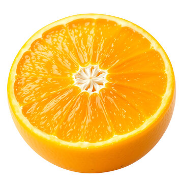 Yellow orange, half of a yellow orange isolated, light falling on it from an angle making it more visible and attractive, close-up, transparent background