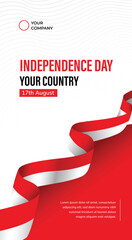 Social Media Post Design for Indonesian Independence Day with Red and White Ribbon Illustration
