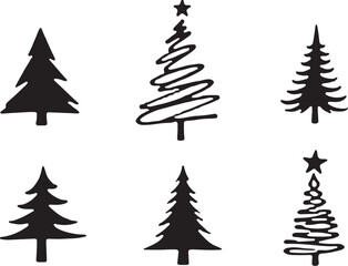 Obraz premium Chic black Christmas tree silhouettes for festive holiday designs