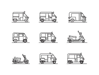 Tuk tuk vehicle line art simple urban transport design