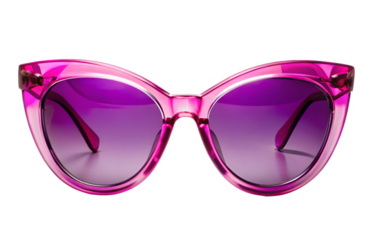 Pink cateye sunglasses with purple gradient lenses, isolated on transparent background