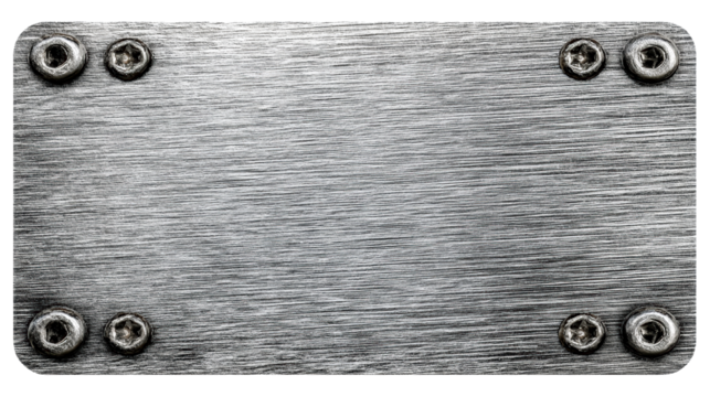 Metal plate with brushed finish and visible screws