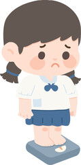 Illustration of Girl on Scale Feeling Sad