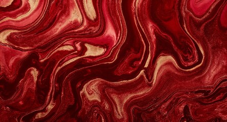 Fototapeta premium Luxurious Red and Gold Marbled Fluid Art Background with Shimmering Waves