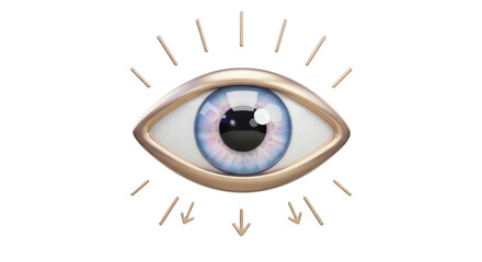 Isolated Stylized Eye with Emitting Rays and Downward Arrows, Symbolizing Vision and Insight © Lily
