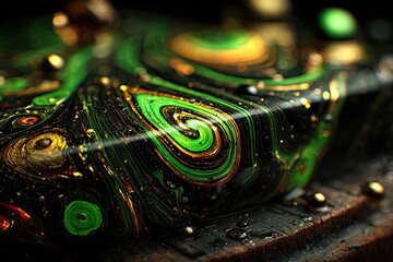 Close-up of a vibrant, marbled resin block