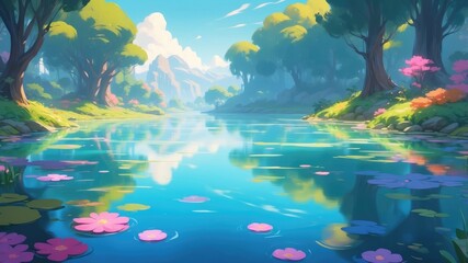 Fototapeta premium Soft ripples forming on a glassy pond. 