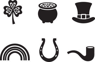 Lucky Irish symbols clover pot rainbow horseshoe pipe hat