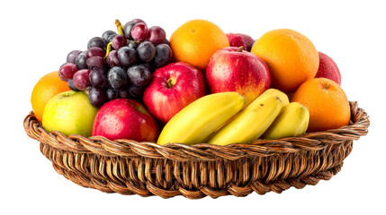 Colorful fruit basket with various fruits on a transparent background