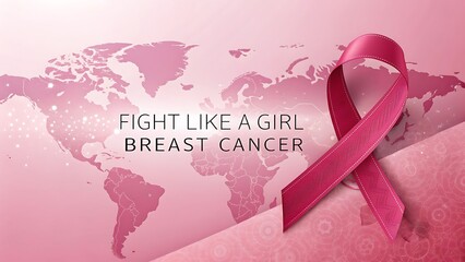3D Pink Ribbon Breast Cancer Awareness Ad with Floral Accent and Global Unity
