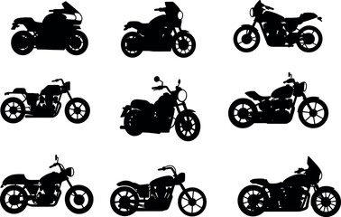  Motorcycle silhouettes, bike designs, motorbike shapes, vehicle icons, black vector, motorcycle grid, wheel detail, seat profile, handlebar style, silhouette artwork, motorbike models, motorcycle typ