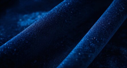 Luxurious Deep Blue Fabric Texture with Glittering Sparkles and Elegant Folds Abstract Dark Blue Background