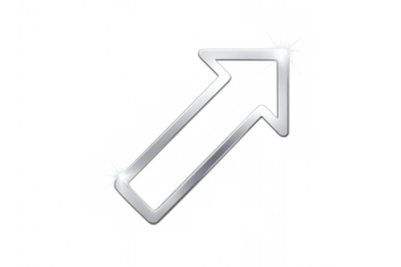 Sharp metallic diagonal arrow pointing upward and rightward, signaling growth trend against transparent backdrop