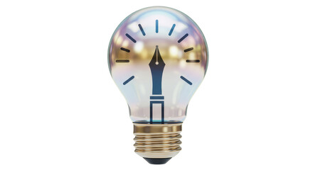 Isolated 3D Render of a Light Bulb with Fountain Pen Nib, Symbolizing Creative Writing and Literary Ideas