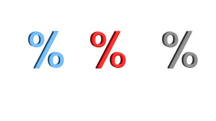 3d rendering of a percentage sign in blue red in gray colors isolated on transparent background 