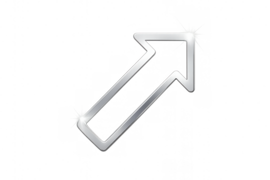 Sharp metallic diagonal arrow pointing upward and rightward, signaling growth trend against transparent backdrop