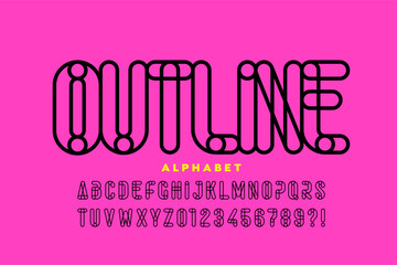 Outline style font, alphabet letters and numbers vector illustration