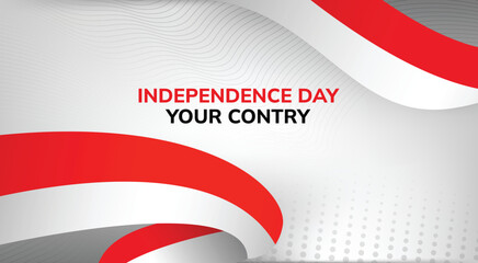 Independence Day Cover Banner Design with Indonesian Flag Ribbon – Perfect for Social Media Use