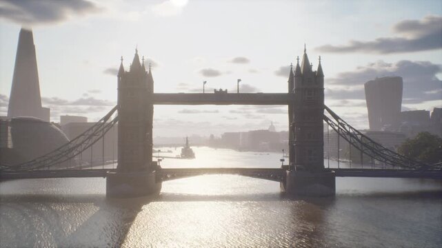 Flythrough of the iconic Tower Bridge in London, United Kingdom