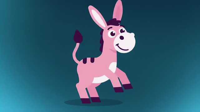 Cute cartoon pink donkey character jumping