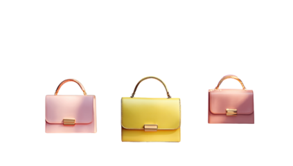 Three pastel-colored handbags