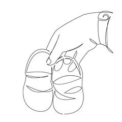 One continuous single drawing line art flat doodle hand, shoe, baby, young, background. Isolated image hand draw contour on a white background
