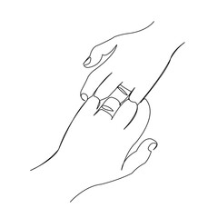 One continuous single drawing line art flat doodle couple, wedding, romance, love, marriage, ceremony. Isolated image hand draw contour on a white background
