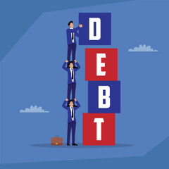 Teamwork to Lift a Person to a Higher Position and Overcome Debt 2d flat vector illustration