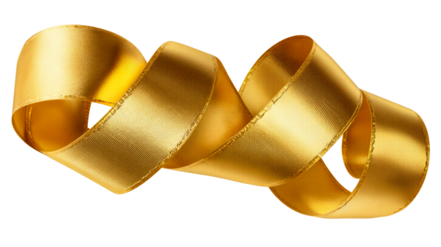 Twisted golden ribbon on a transparent background for decoration
