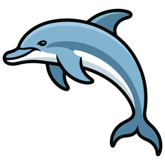 Obraz premium A cheerful cartoon illustration of a light blue dolphin leaping joyfully out of the water with a happy expression