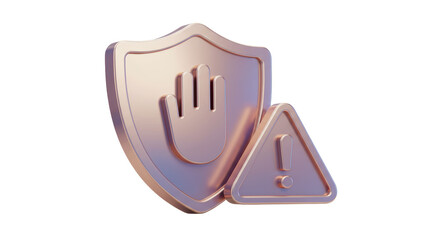 Isolated Metallic Security Shield with Stop Hand and Warning Symbol for Protection