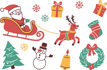 Christmas icons featuring santa claus reindeer snowman and tree