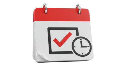 Isolated Calendar with Checkmark and Clock Icon for Scheduled Task Completion