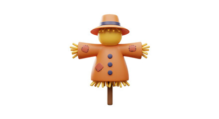 Isolated Cute Cartoon Scarecrow with Straw Arms and Hat for Autumn Harvest