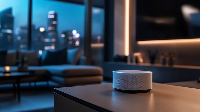 A smart home WiFi mesh system glowing in a techsavvy living room