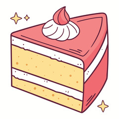 Pink frosted layered cake with yellow sponge and cream slice dessert