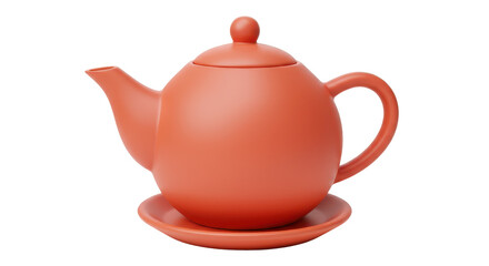Isolated 3D Render of a Stylish Red Ceramic Teapot with a Matching Saucer, Ideal for Tea Time and Relaxation