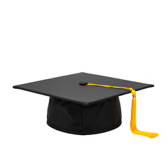Black graduation cap with gold tassel isolated on transparent background