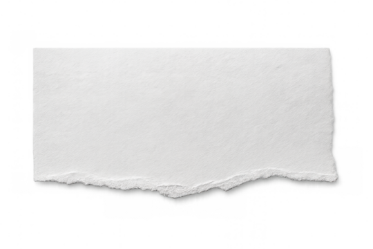 Ragged white paper strip exposing blank textured surface, positioned over transparent backdrop, providing clean design space