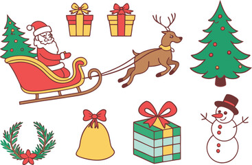 Christmas elements collection featuring santa claus reindeer and gifts