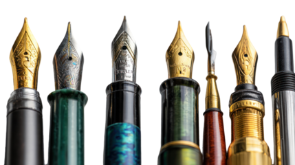 Close-Up of Writing Tools Including Mechanical Pencil and Fountain Pen on Transparent Background
