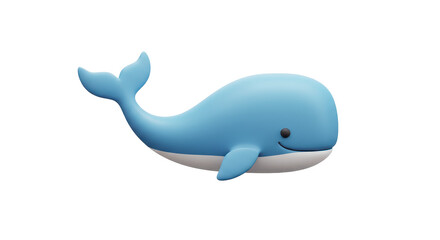 Isolated 3D Render of a Playful and Cute Blue Whale Character, Symbolizing Marine Life and Ocean Conservation