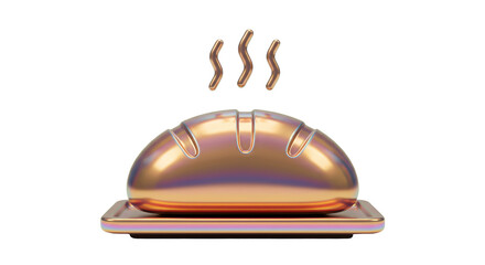 Isolated 3D Render of a Warm, Golden-Brown Loaf of Bread on a Tray with Steam, Signifying Freshness and Baking