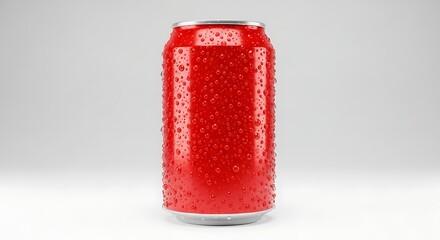 Red drink can beverage soda water droplets refreshment aluminum cold condensation