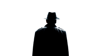 Mysterious figure in a hat against a transparent background