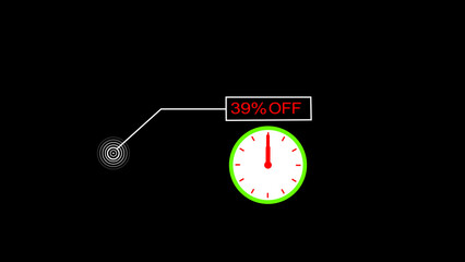 39 percent off discount offer icon illustration. clock and black background. creating a stunning 4k illustration.