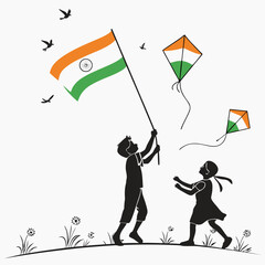 Children celebrating india s independence day with flag and kites on a sunny day
