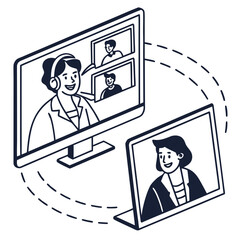 Diverse team collaborating remotely through video conference calls on computers