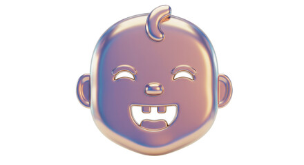 Isolated Cheerful Metallic Baby Face Emoji with Big Smile and Two Front Teeth for Childhood Joy